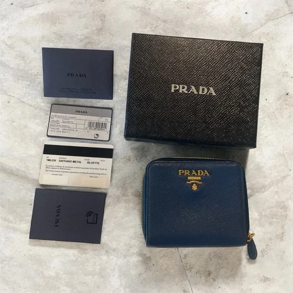 Prada Portafoglio Lampo Saffiano Metal Bluette - Picture 3 of 16